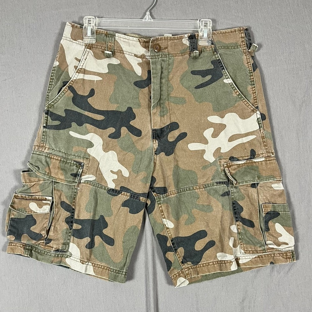 Y2K Steve & Barry's Cargo Shorts Mens 32 Green Camo Utility Cotton EUC